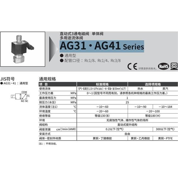 CKD喜開理多種流體直動式2通電磁集成閥AG41-02-2-DC 100V