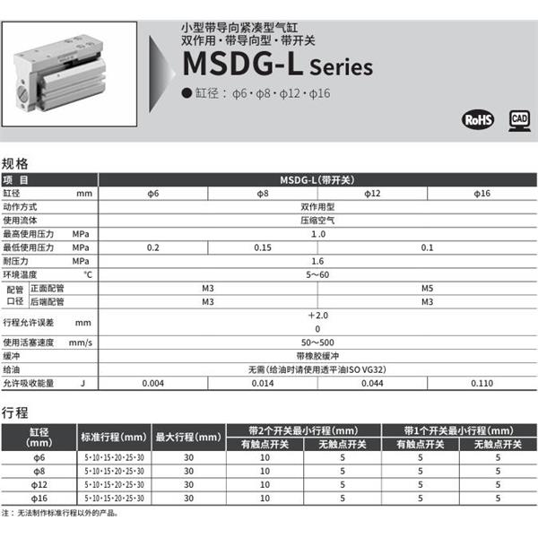 CKD喜開理小型緊湊型氣缸MSDG-L-12-30-F0H-D-R