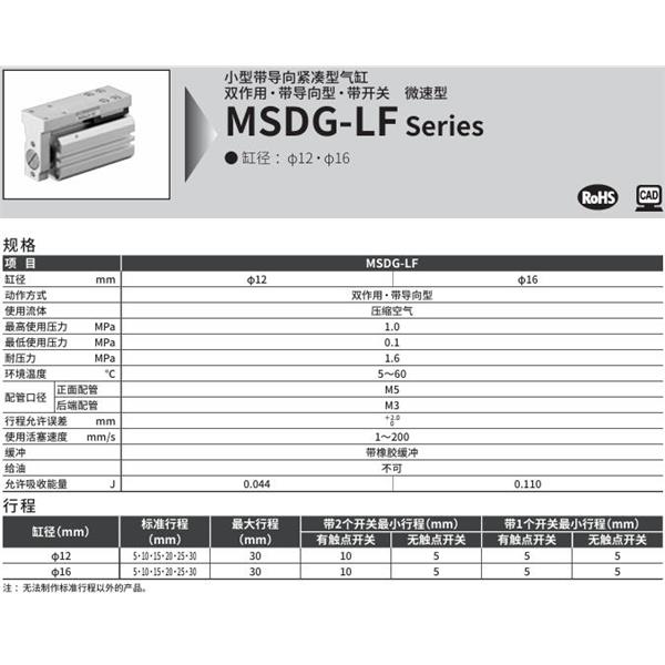 CKD喜開(kāi)理小型緊湊型氣缸MSDG-LF-16-20-F2V-R