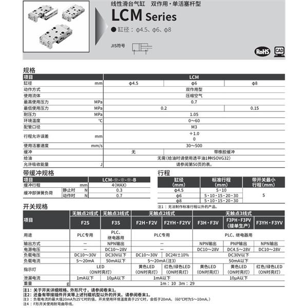 CKD喜開理線性滑臺氣缸LCM-P-4.5-10-R-J2