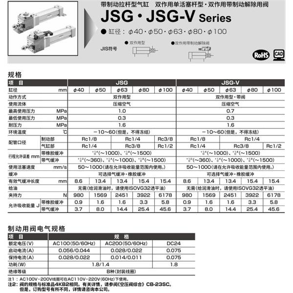 CKD喜開理帶制動(dòng)拉桿型氣缸JSG-V-TC-63B-100-JI