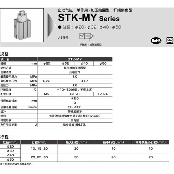CKD喜開(kāi)理止動(dòng)氣缸STK-JY-32-10-T0H-R-N11