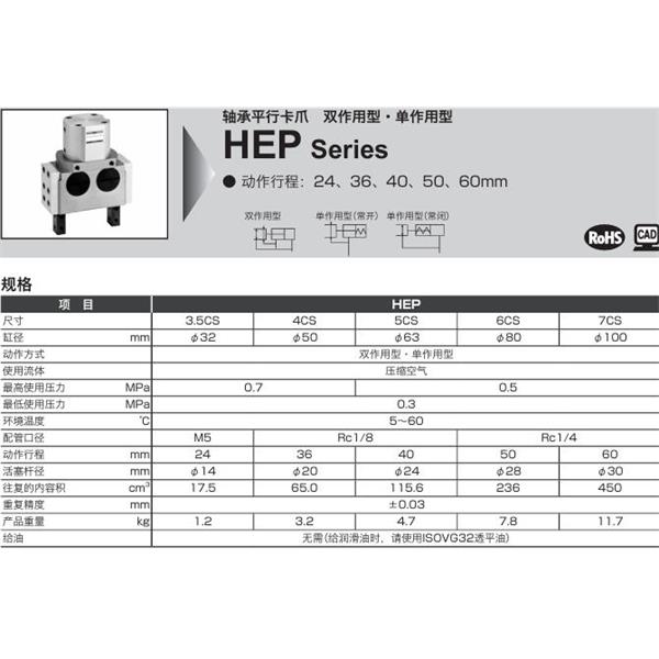 CKD喜開理軸承平行卡爪HEP-7CS-C-T2H-R