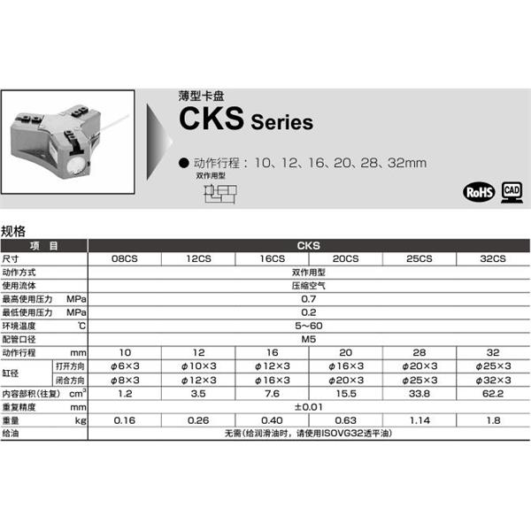 CKD喜開理薄型卡盤CKS-32CS-Y2