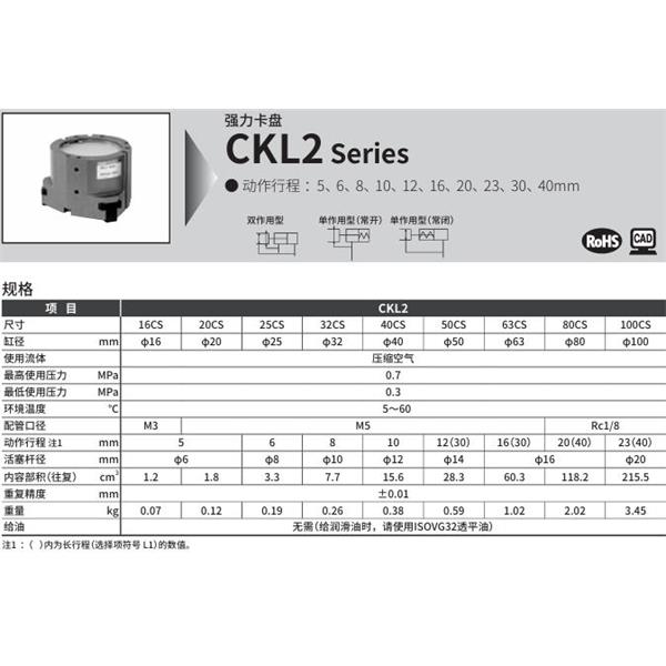 CKD喜開理強力卡盤CKL2-80CS