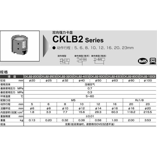 CKD喜開理雙向強力卡盤CKLB2-100CS-O